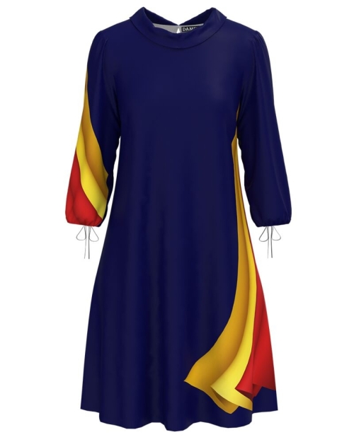 Rochie casual cu maneca trei sferturi imprimata tricolor CMD4021