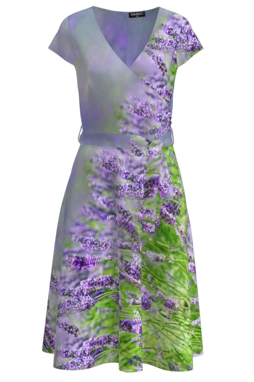 Rochie casual de vara cu maneca scurta si imprimeu Lavanda CMD1007 - Img 2