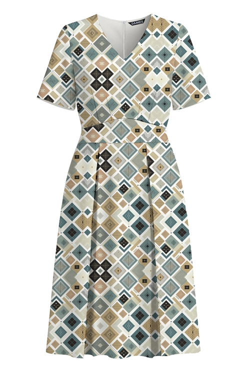 Rochie casual de vara din crepe cu pliuri Geometrie urbana