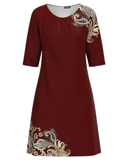 Rochie casual grena imprimata model floral CMD3443