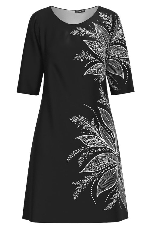 Rochie casual gri carbune cu imprimeu Armonie Monocroma