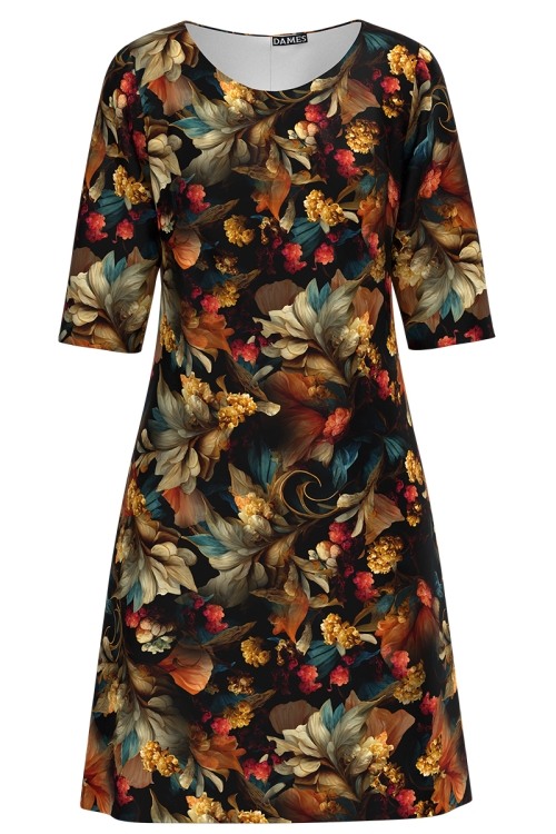 Rochie casual imprimata cu model floral multicolor
