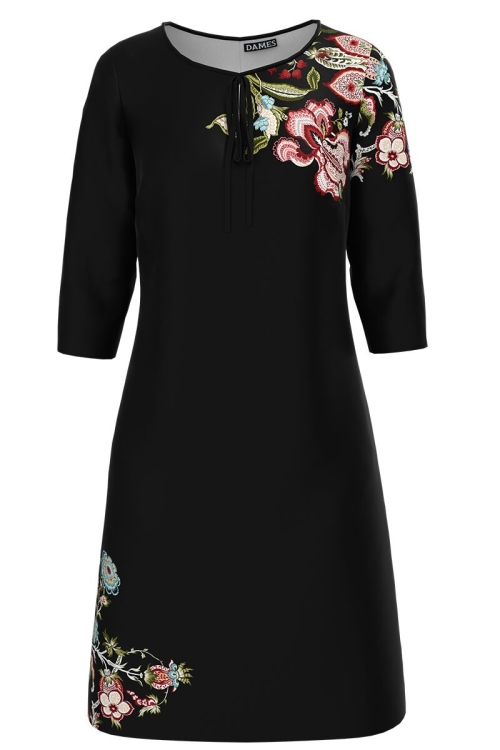 Rochie casual imprimata cu motive florale traditionale CMD1244