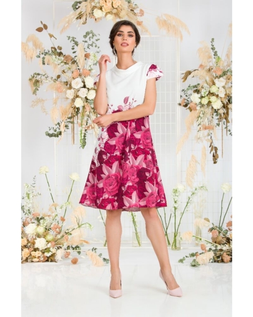 Rochie casual imprimata digital cu model Trandafiri CMD785 - Img 5