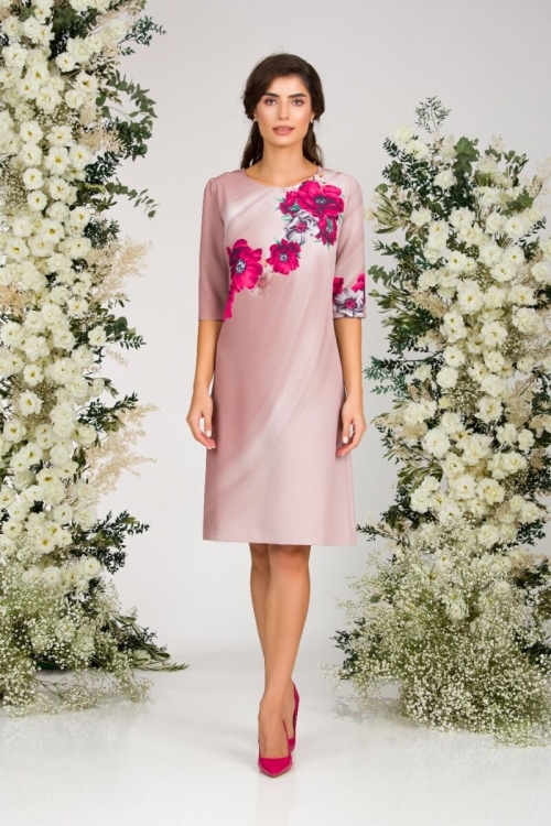 Rochie casual in nuante de maro imprimata cu model floral CMD3119