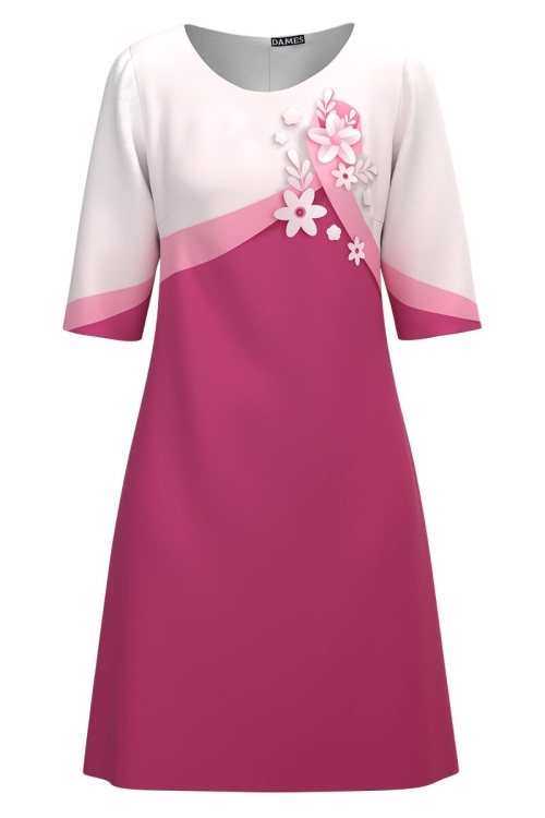 Rochie casual in nuante de roz imprimata Simbol CMD1803 - Img 2