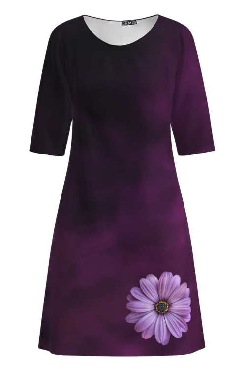 Rochie casual mov imprimata cu model floral CMD2262 - Img 2