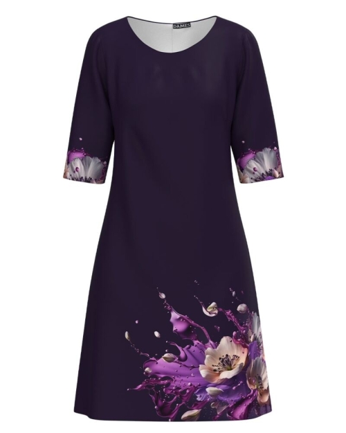 Rochie casual mov imprimata cu model floral CMD4701