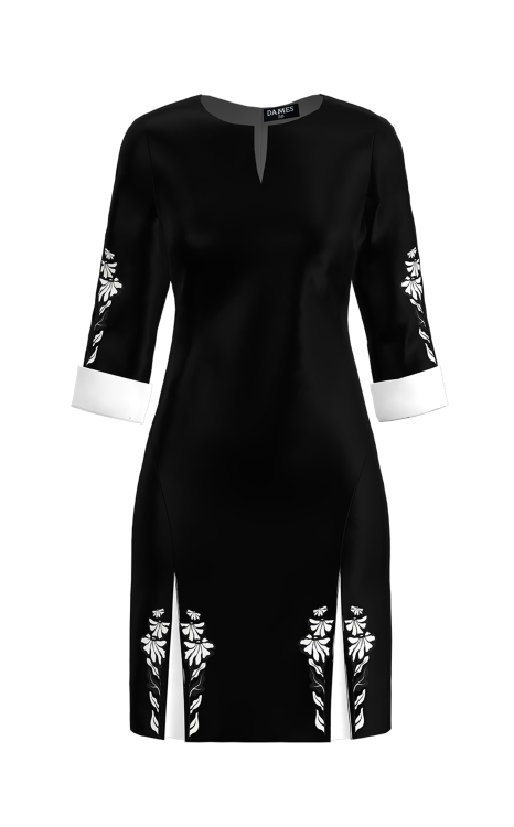 Rochie casual neagra cu detalii albe in contrast