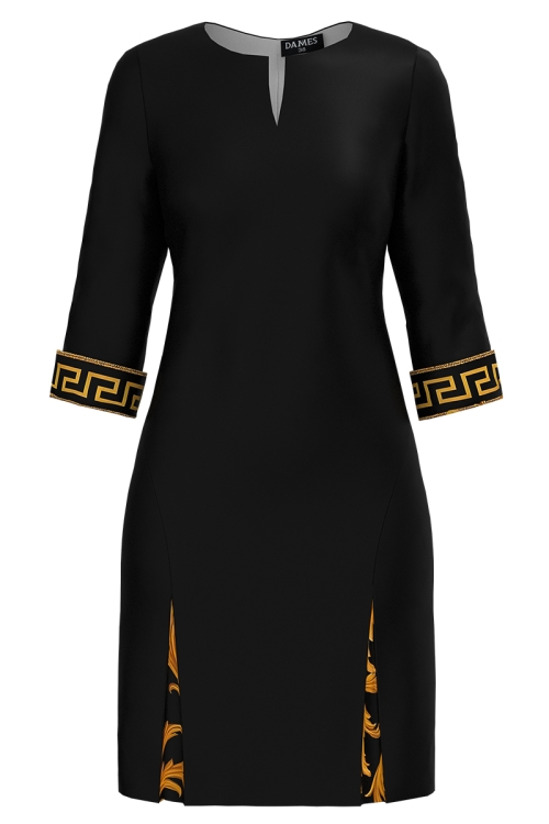 Rochie casual neagra cu detalii imprimate baroc
