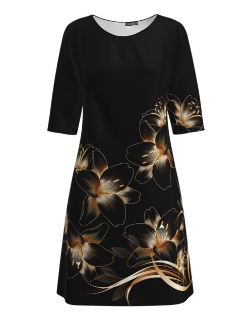 Rochie casual neagra cu imprimeu Crini CMD1454 - Img 1