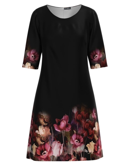 Rochie casual neagra cu imprimeu floral CMD1114