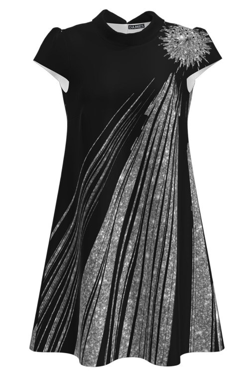 Rochie casual neagra imprimata cu model abstract CMD4204 - Img 2