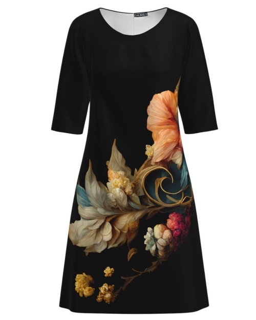 Rochie casual neagra imprimata cu model floral CMD3248