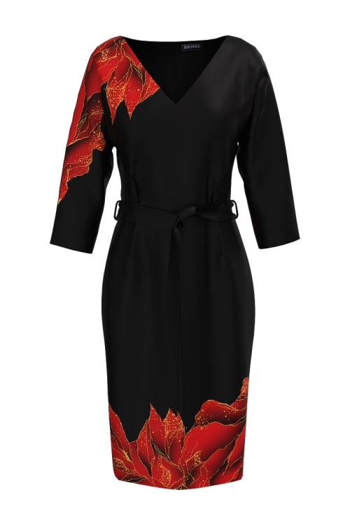 Rochie casual neagra imprimata cu model floral CMD4270 - Img 2