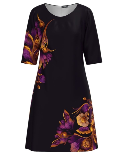 Rochie casual neagra imprimata floral CMD4886