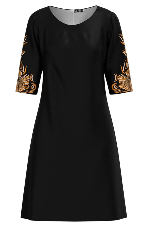 Rochie casual neagra imprimata floral in contrast