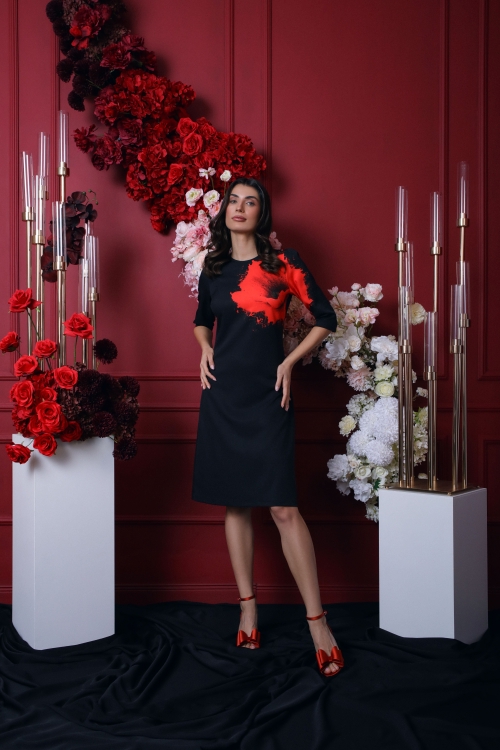 Rochie casual neagra imprimata floral - Img 3
