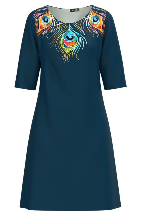 Rochie casual petrol imprimata paun