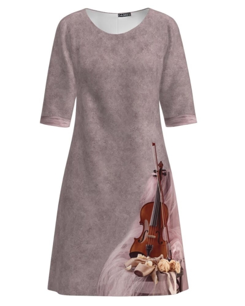 Rochie casual roz pudra imprimata Vioara CMD3541 - Img 1