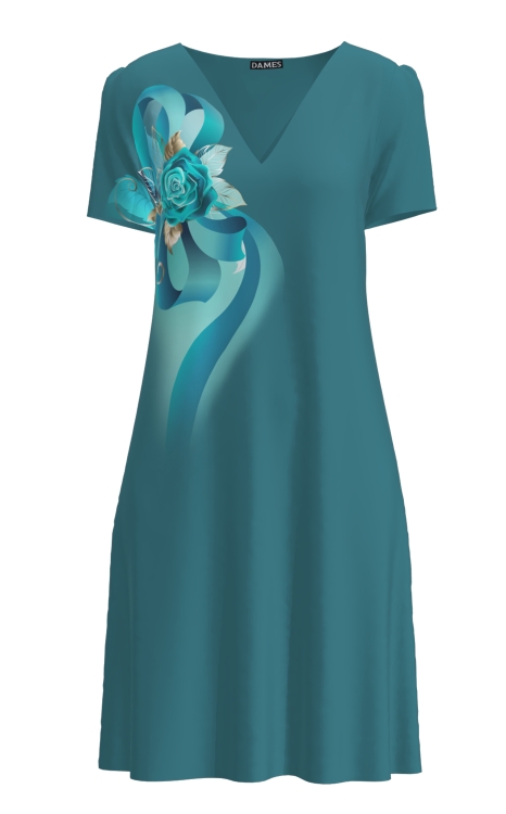 Rochie casual turcoaz de vara imprimata cu model floral