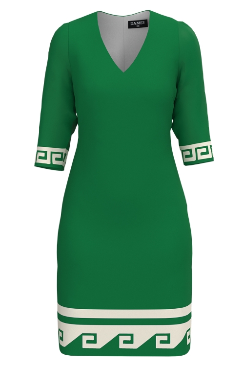 Rochie casual verde cu decolteu in V imprimata Aztec