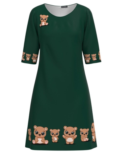 Rochie casual verde imprimata cu model Ursuleti CMD3163 - Img 1