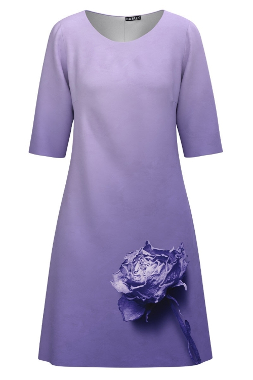 Rochie casual violet imprimata digital trandafir CMD1749 - Img 2