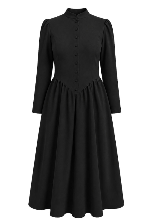 Rochie clos neagra cu maneca lunga si guler tunica