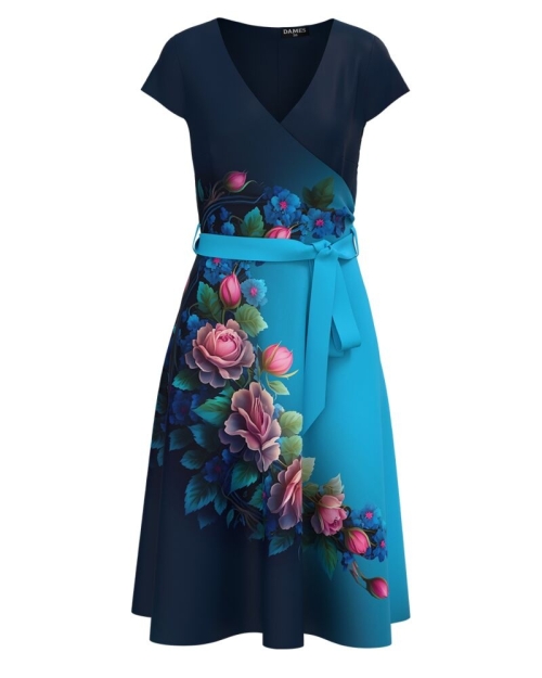 Rochie de vara cu maneca scurta imprimata cu model floral