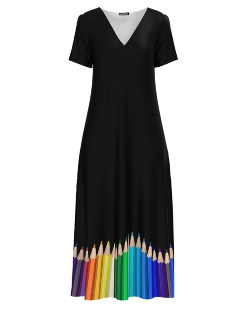 Rochie de vara lunga cu buzunare imprimata Creioane colorate