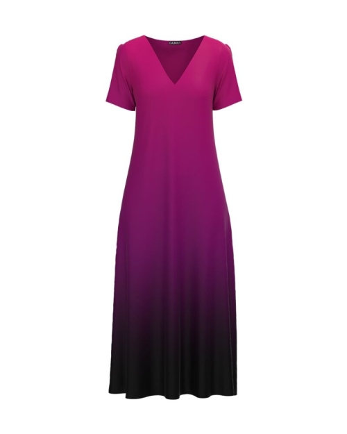 Rochie de vara lunga cu buzunare imprimata digital mov in degrade CMD727 - Img 1