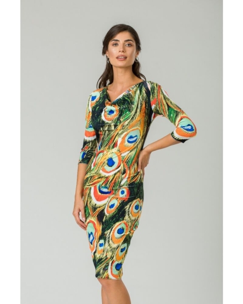 Rochie din catifea imprimata digital Paun CMD237 - Img 5