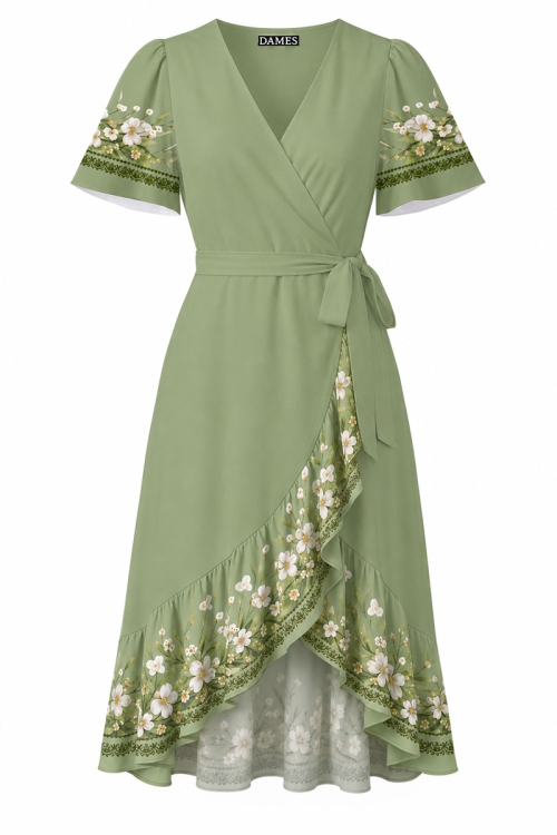 Rochie din crepe parte peste parte imprimata Iasomie