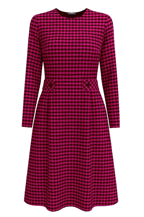 Rochie din stofa roz in patratele si talie reglabila