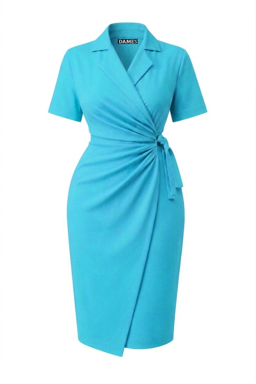 Rochie eleganta azuriu parte peste parte cu maneca scurta