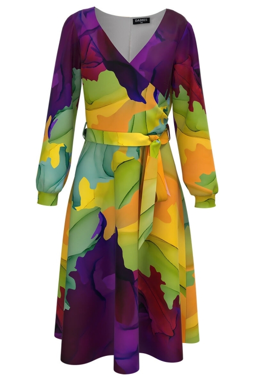 Rochie eleganta cu maneca lunga imprimata multicolor CMD1253 - Img 2