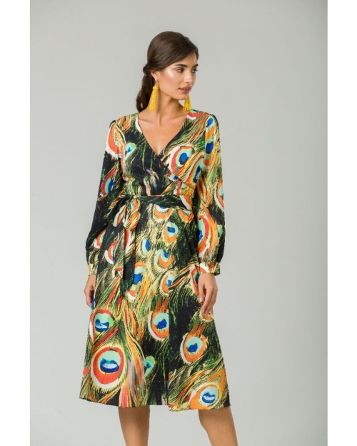 Rochie eleganta cu maneca lunga imprimata Paun CMD232 - Img 3