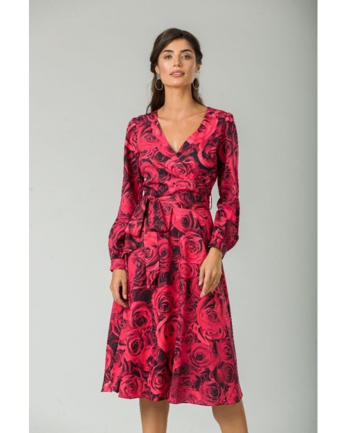 Rochie eleganta cu maneca lunga imprimata Trandafiri CMD233 - Img 1