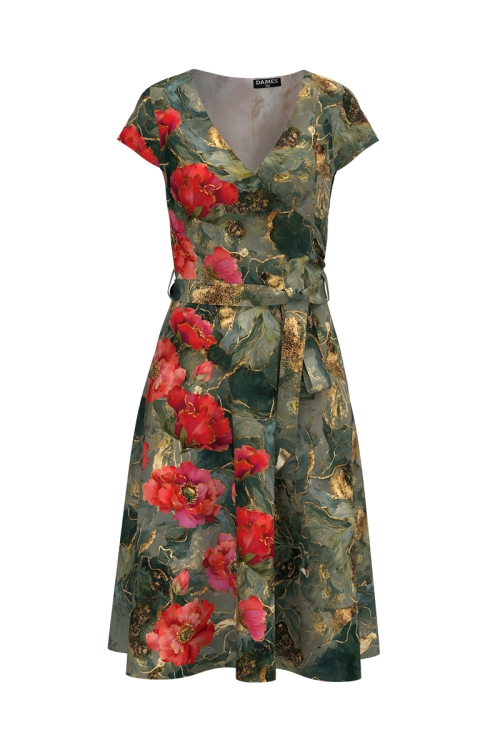 Rochie eleganta de vara cu maneca scurta flori de mac