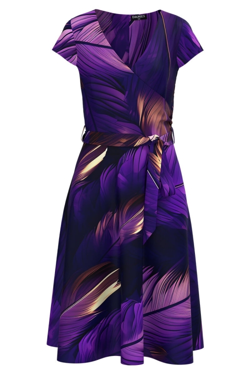 Rochie eleganta de vara cu maneca scurta imprimata albastru violet CMD4353 - Img 2