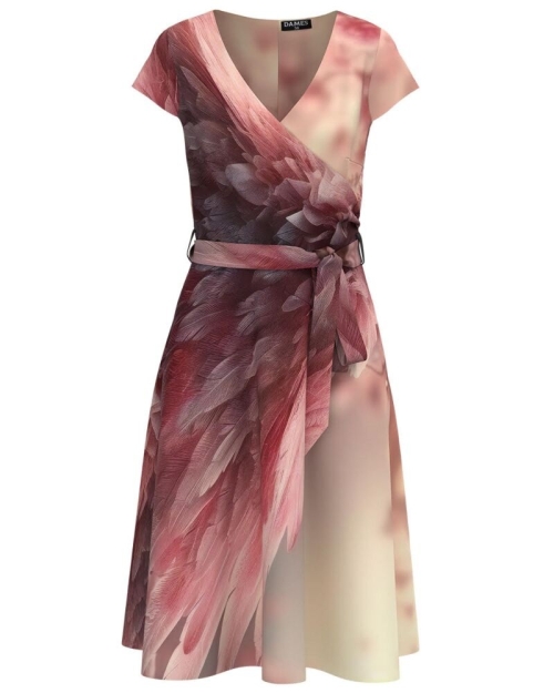 Rochie eleganta de vara cu maneca scurta imprimata in nuante de roz