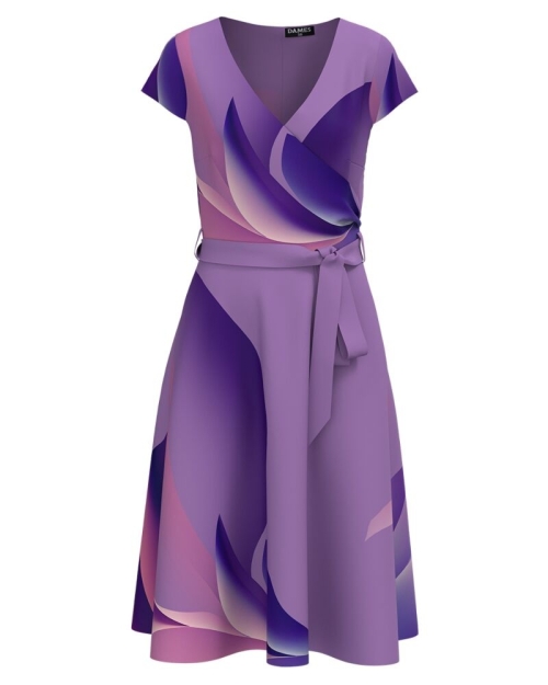 Rochie eleganta de vara cu maneca scurta imprimata in nuante violet CMD4358 - Img 1