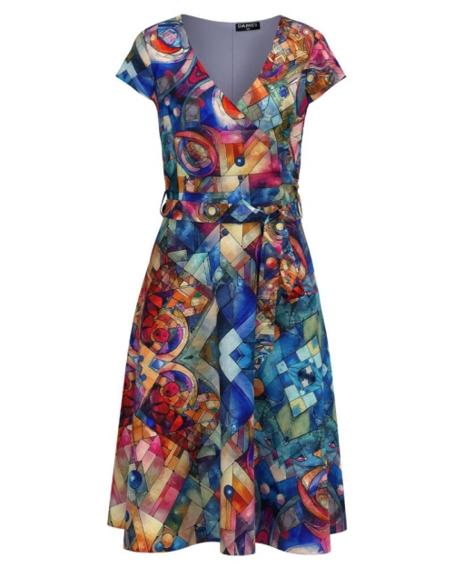 Rochie eleganta de vara cu maneca scurta imprimata multicolor SS24 - Img 1