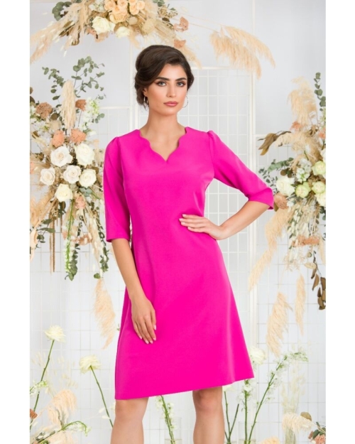 Rochie eleganta fuchsia cu maneca trei sferturi CMD835 - Img 1