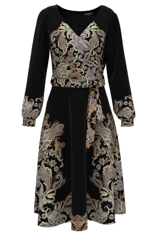 Rochie eleganta neagra cu maneca lunga imprimata cu model floral CMD2038 - Img 2