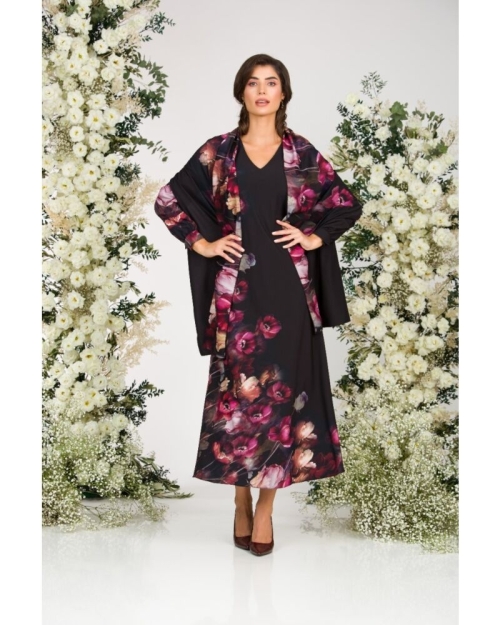 Rochie eleganta neagra cu maneca lunga si imprimeu Floral CMD1401 - Img 8