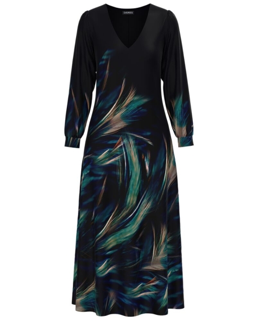 Rochie eleganta neagra cu maneca lunga si imprimeu multicolor CMD1327 - Img 1
