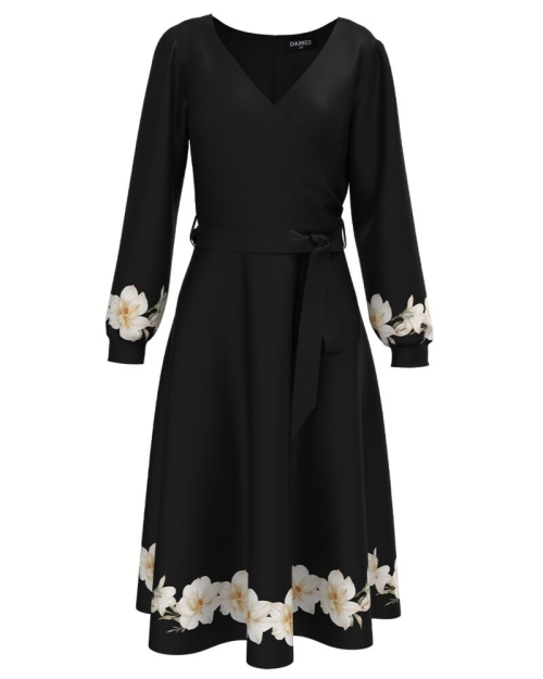 Rochie eleganta neagra imprimata cu model floral