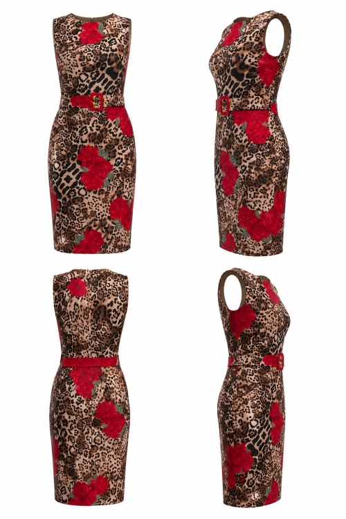 Rochie eleganta PREMIUM, Jaguar Rose cu imprimeu digital DP008AP - Img 2